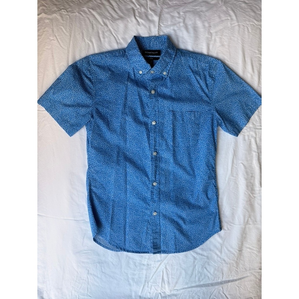 Bonobos Slim Fit Short Sleeve Button Down Shirt Blue Micro Print XS Short